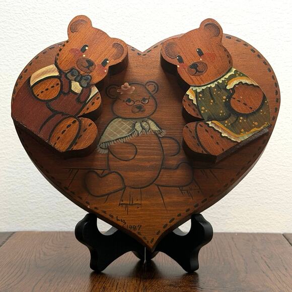 None and/or Unknown Other - Vintage Wooden Teddy Bear Wall Decor 8"x7.5" | Rustic Nursery Wall Hanging